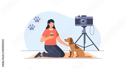 Capturing Adorable Moments Woman Petting Dog During Photoshoot Session At Home