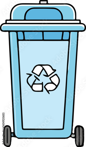 Illustration of different colored waste bins for proper garbage sorting and recycling awareness