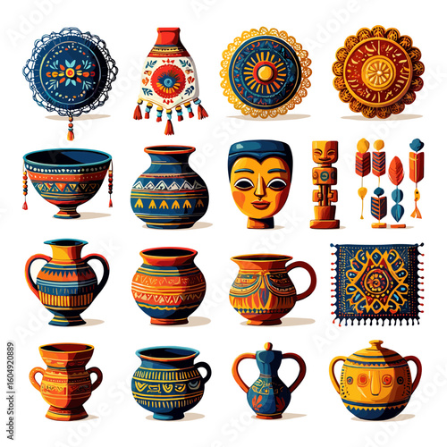 Colorful Ethnographic Decorative Pottery and Ornaments