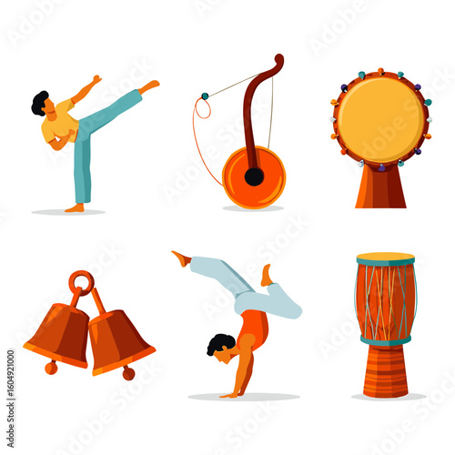 Capoeira, Music, and Acrobatics Collage