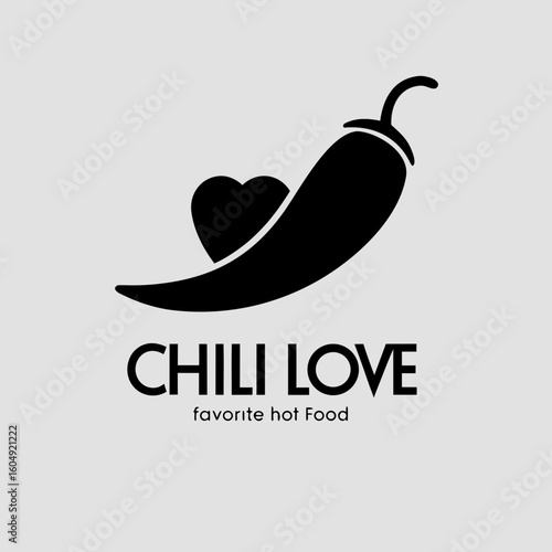 Black chili pepper with heart logo and text love food