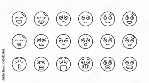 Emotional Spectrum: A grid of minimalistic emoji faces, each one depicting a unique emotional state, offering a visual guide to feelings