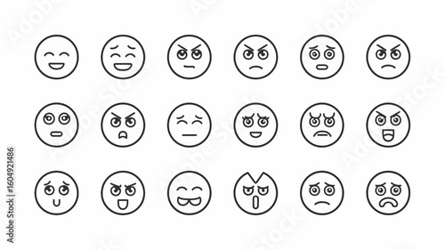 Expression Array: A collection of meticulously crafted expressions, each emoji narrates a story, from joy to indignation, rendering human experiences in a minimal format. 