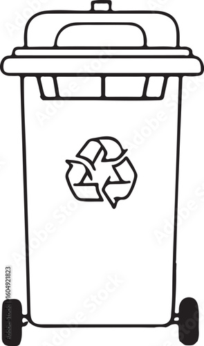 Illustration of different colored waste bins for proper garbage sorting and recycling