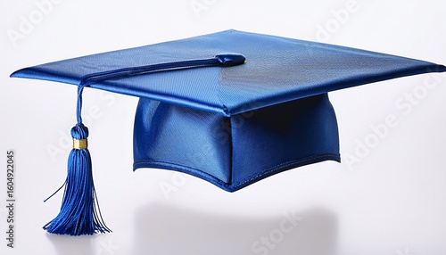 blue graduation cap with blue tassel on a white or clear surface white background
