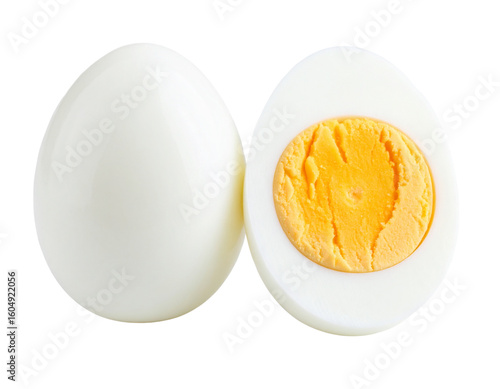  Two Whole Boiled Eggs Side by Side, Front Angle, Clean Shell, Isolated on Transparent Background