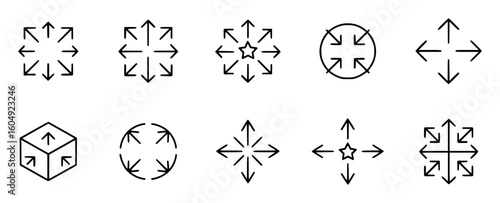 Arrow symbols indicating direction and expansion arrows movement
