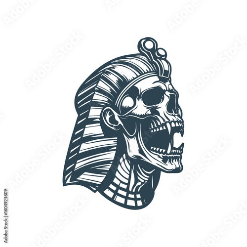 Illustration of Skull of Pharaoh with Egyptian Headdress