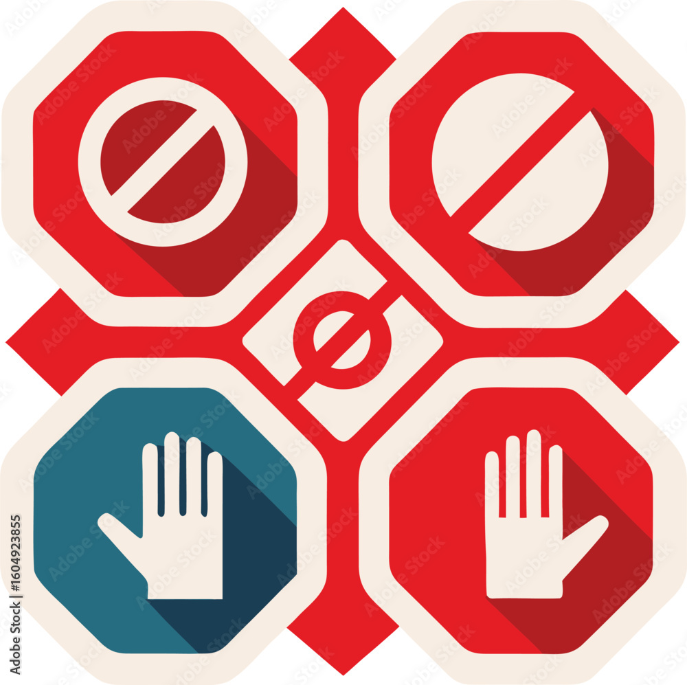 Obraz premium Flat Design of Prohibition and Restriction Signs with Hand Symbol