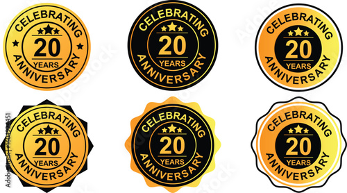 20 Years Anniversary Celebration Badge Icons for Milestone Recognition