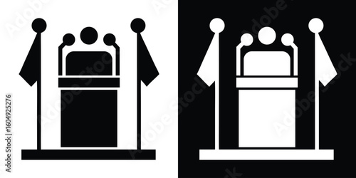 Minimalist Podium with Microphones and Flags for Speech or Presentation