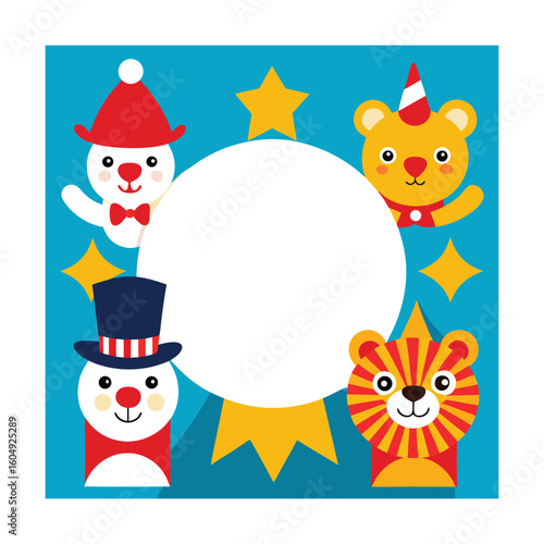 Circus Theme Photo Frame with Clowns and Animal Art