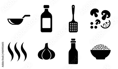 Cooking ingredients and utensils bottle spatula