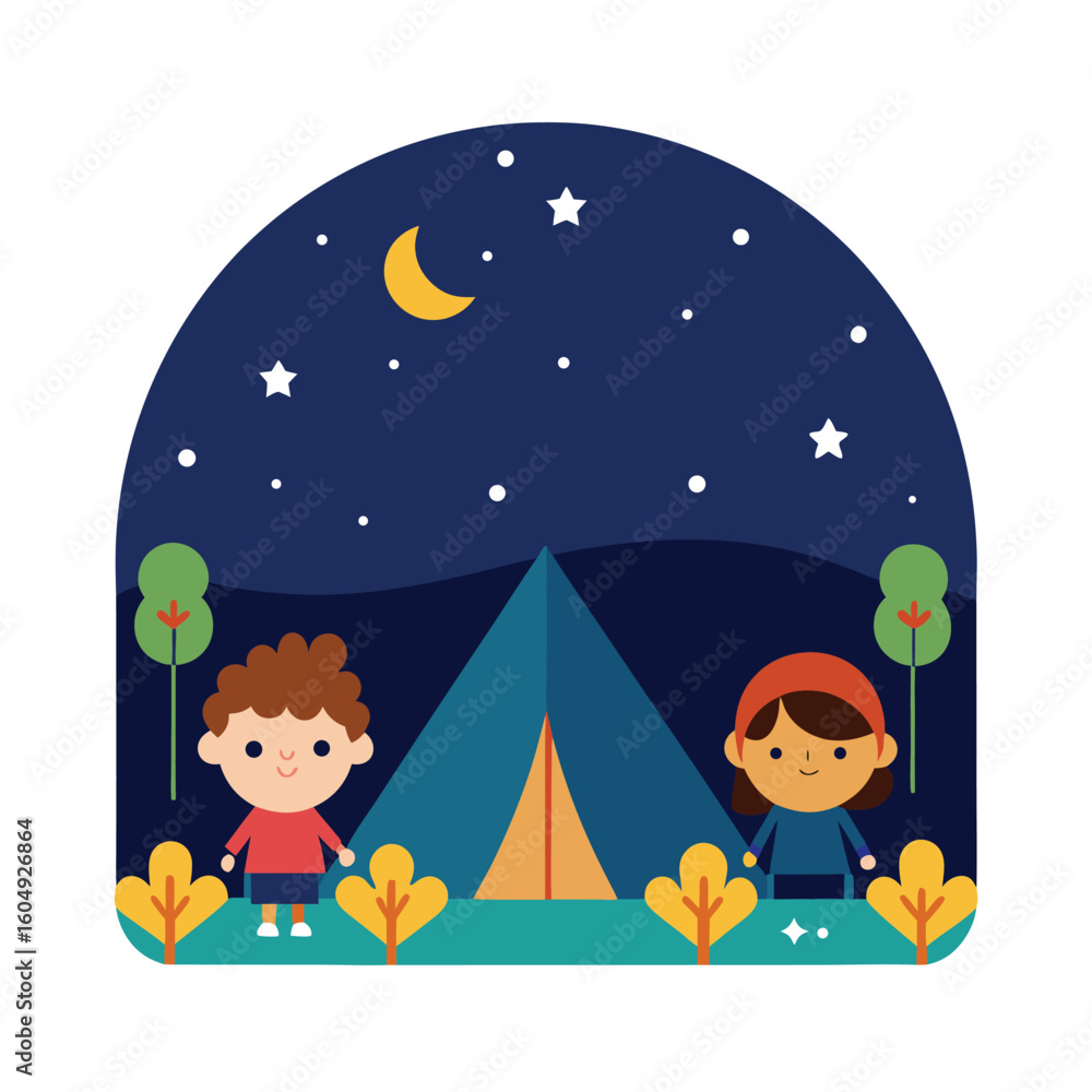 Fototapeta premium Children Camping Under Night Stars Frame