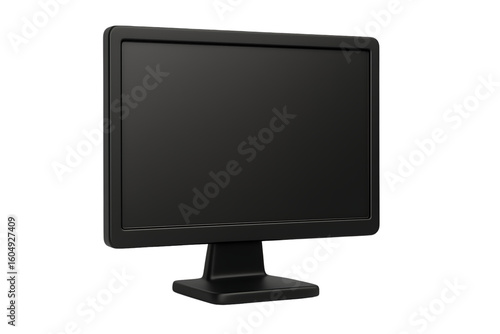 Black desktop monitor screen computer display for digital device ui ux technology 3d render cartoon design isolated on transparent background