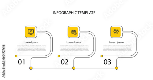 3 step line infographic template vector element with icons suitable for business information, workflow layout and web presentation data