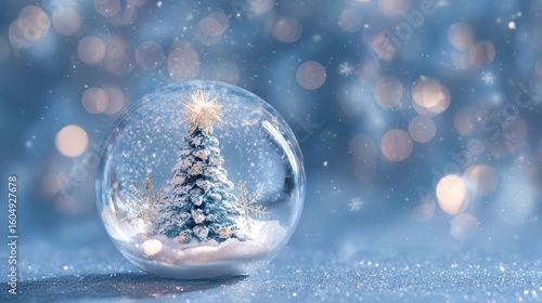 The enchanting snow globe featuring a beautiful Christmas tree and festive atmosphere.