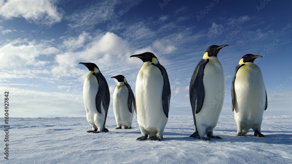 Fototapeta premium The Majestic Emperor Penguins Standing Proudly on a Snowy Landscape