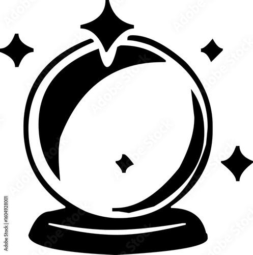 A stylized crystal ball or Magic 8 Ball illustration used for fortune-telling or mystical predictions.