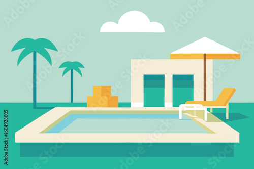 Flat design illustration of a relaxing poolside scene for a summer vacation
