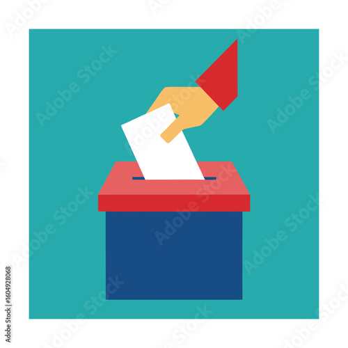 Hand Holding Voting Paper Above Ballot Box Illustration