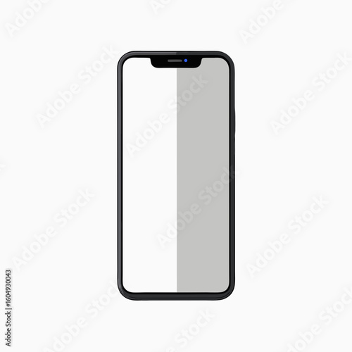 Modern smartphone with a notch and a split screen display showing white and gray areas