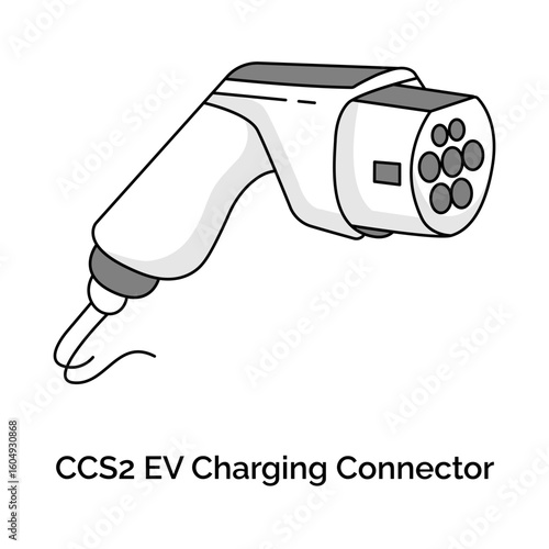 EV Charging Connector Vector – CCS2 Plug, Type 2 Charger, Electric Car Port, Green Energy, Vehicle Charging