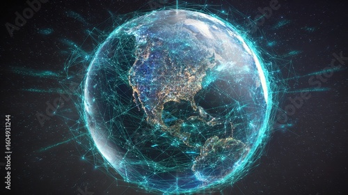 The Earth Connected Through Advanced Digital Networks and Technology