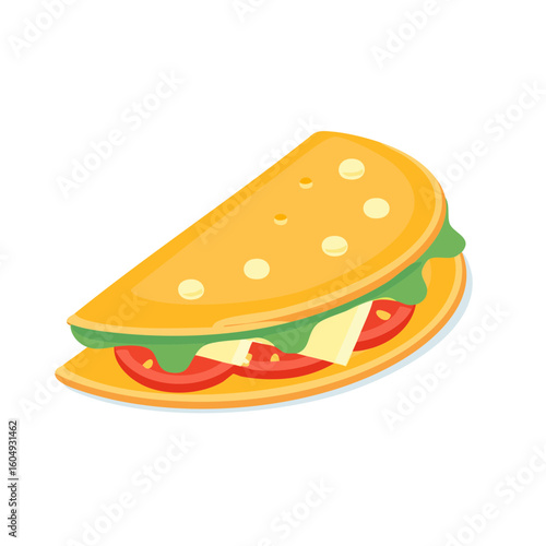 A tempting illustration of a folded tortilla with fillings, showcasing a visual feast of fresh ingredients