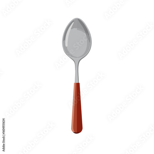 A single spoon with a red handle in a clean background, symbolizing food preparation. The spoon is clean, and ready to use