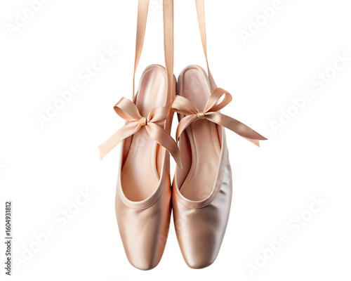 Satin ballet slippers with satin ribbons isolated on a transparent background shoes