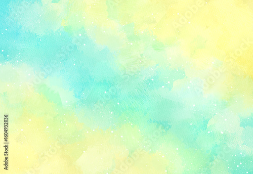 水色と黄色のグラデーションの水彩背景　テクスチャ素材
