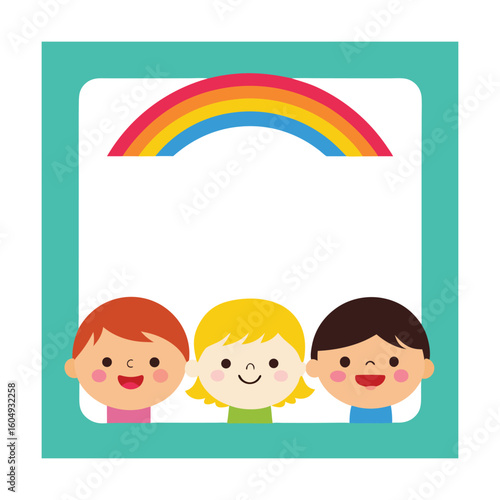 Scrapbook Frame with Rainbow and Smiling Kids