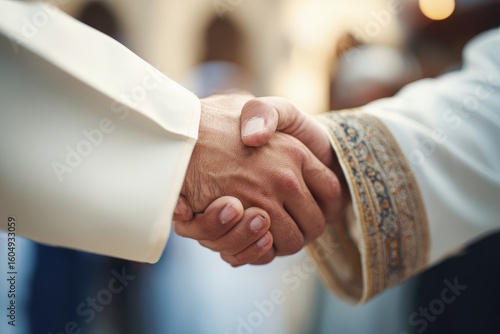 Muslim Men Shaking Hands Agreement.