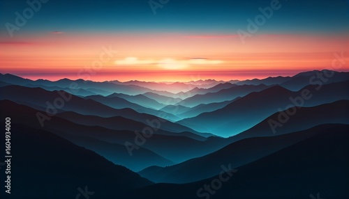 Wallpaper Mural Serene Sunset Over Teal Mountain Ranges Torontodigital.ca