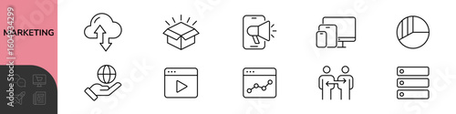 Marketing Line Editable Icons set. Vector illustration in modern thin line style of business related icons: advertising, market research, optimization, and more