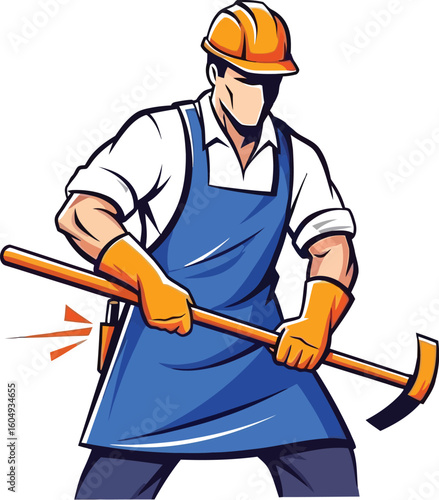 Construction worker holding a pickaxe