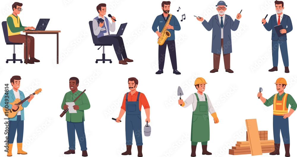 Obraz premium Diverse professions and hobbies vector illustration