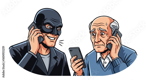 Elderly man becomes victim of phone scam by a criminal in disguise, receiving deceptive calls, and phone scam is a form of fraud. Phone scam can result in monetary loss and emotional distress.