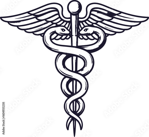 Caduceus medical symbol with wings and snakes