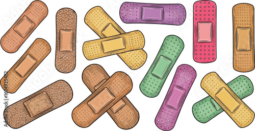 Assorted colorful adhesive bandages