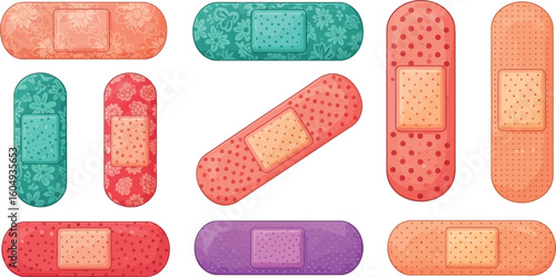 Collection of colorful adhesive bandages