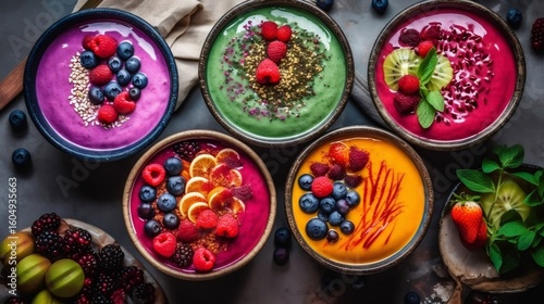 Wallpaper Mural Colorful smoothie bowls with berries, fruits, seeds and nuts Torontodigital.ca