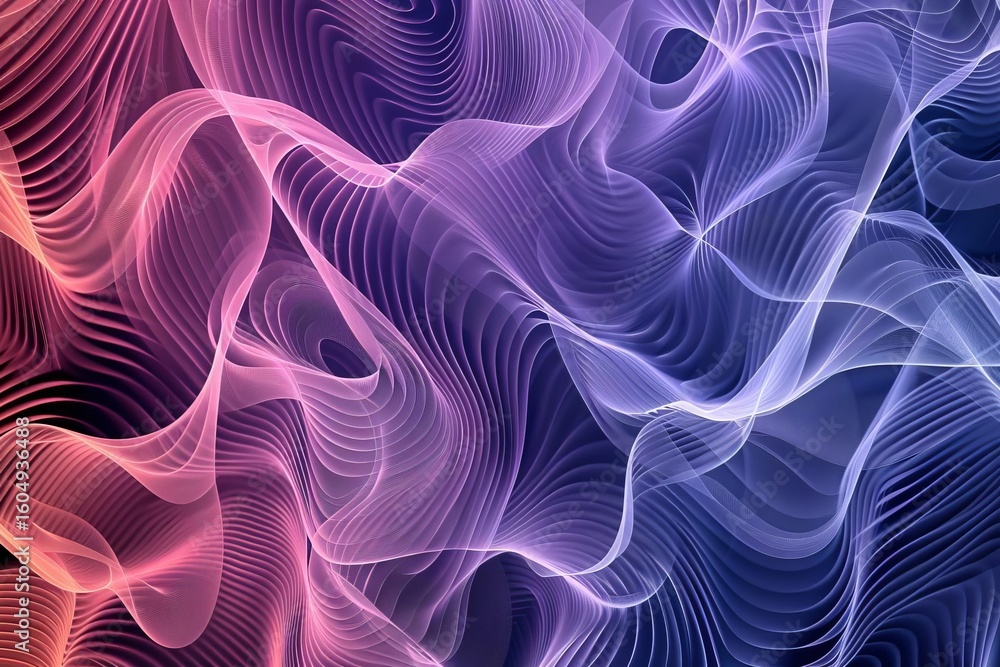 Obraz premium Abstract image of layered, swirling lines with a gradient from pink to purple to blue