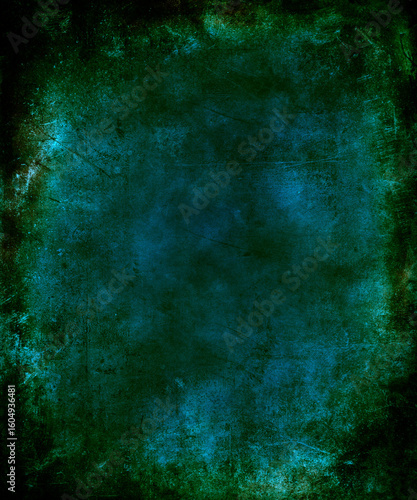 Grunge green Halloween background, scary horror texture with frame and space for your design