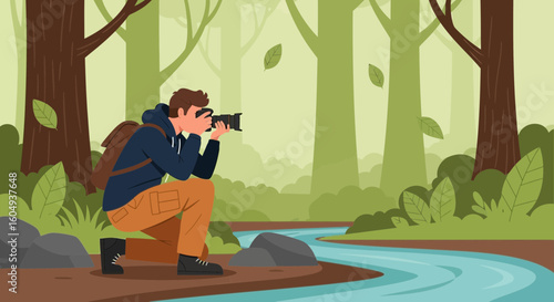 Capturing Moments Nature Photographer in Serene Forest Landscape Scenery