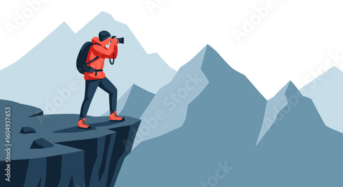 Capturing Moments: Photographer on a Mountain Cliffside Adventure