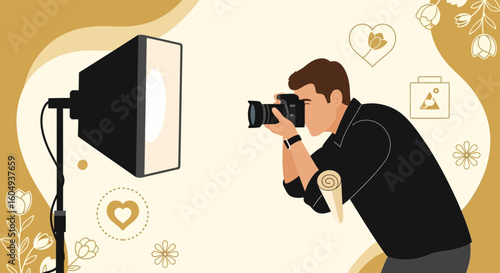 Capturing Moments Professional Photographer At Work In Studio Setting With Lighting