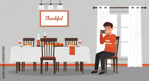 Capturing Thankful Moments A Man Taking Pictures At A Thanksgiving Dinner