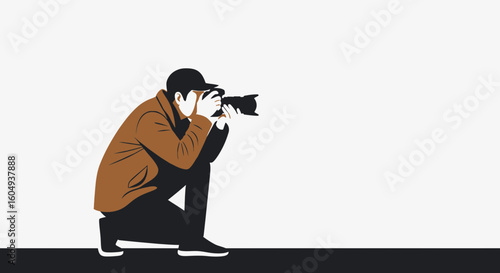 Capturing The Moment Professional Photographer Silhouette Isolated On White Background